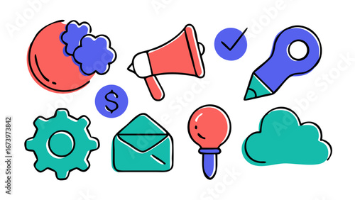 Doodle style office icons business