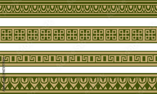 Classic greek green and gold seamless ornament. Vector endless pattern of ancient hellens. European border.
