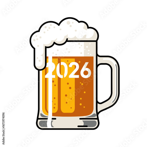 Beer Mug with 2026, Frothy Top, and Handle