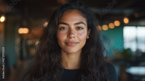 Wallpaper Mural Hispanic businesswoman smiling in an office portrait, exuding professional poise. Torontodigital.ca