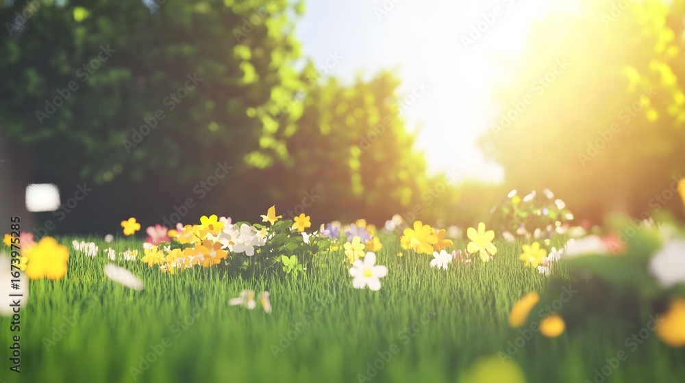Fototapeta premium Vibrant Spring Meadow Flowers Sunlight Grass