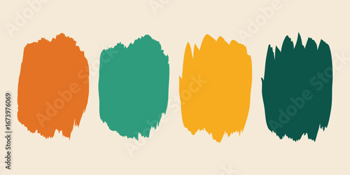 Brush Stroke. Abstract. Texture. A modern vector set of four colorful, hand-painted brush stroke swatches for a social media background, a branding element, or a creative design texture.