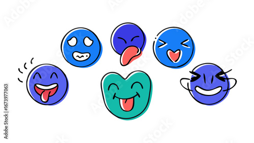 Happy expressive cartoon faces emojis cheerful