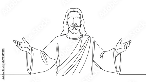 Continuous Line Drawing of Jesus Christ, Minimalist Religious Vector Illustration