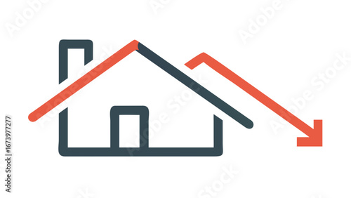 House with downward trend arrow home symbol