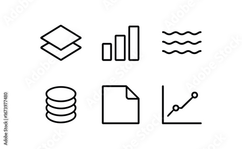 simple outline stroke icon isolated on white background: layer stacked bars soil lines thin slices cut edge chart marks