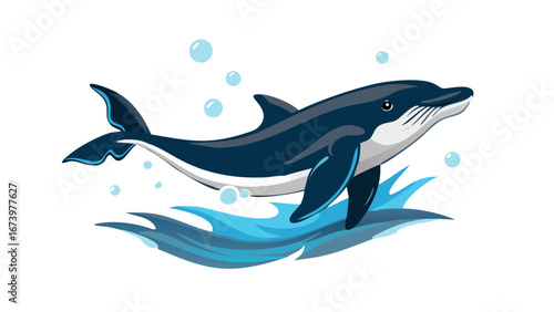 Majestic dolphin breaching blue waves jumping ocean