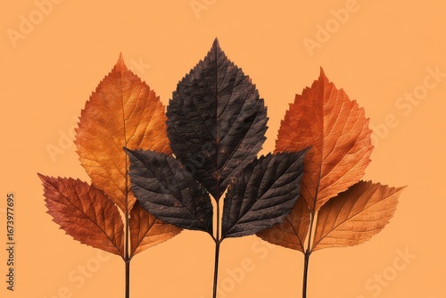 Autumn leaves arrangement, orange background, fall design, website banner