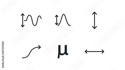 simple outline stroke icon isolated on white background: wave amplitude signal peak arrow height curved path unit mark line span