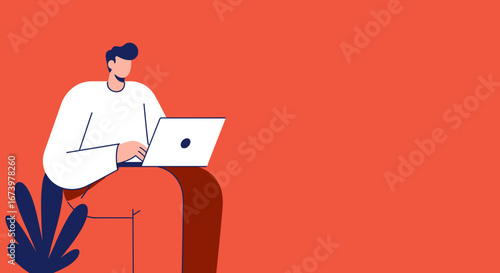 Focused man working remotely on his laptop, embodying productivity and a modern digital lifestyle. Ideal for business, education, or freelance concepts.