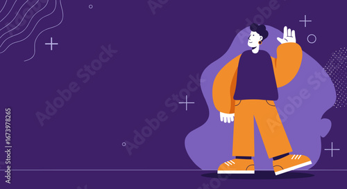 Friendly illustrated person waving, signifying welcome, greeting, or positive interaction. Ideal for digital communication, onboarding, or marketing visuals.