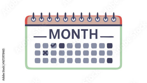 Monthly calendar with checkmarks and cross planner