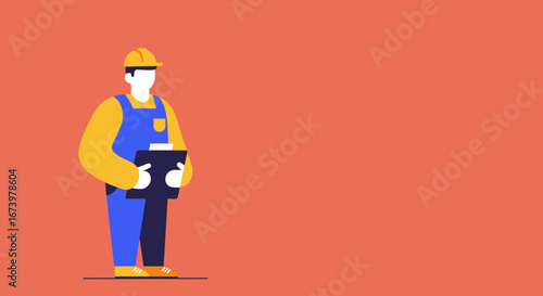 Professional worker in a hard hat and overalls holding a clipboard. Ideal for concepts of construction, service, inspection, employment, or task management with ample copy space.