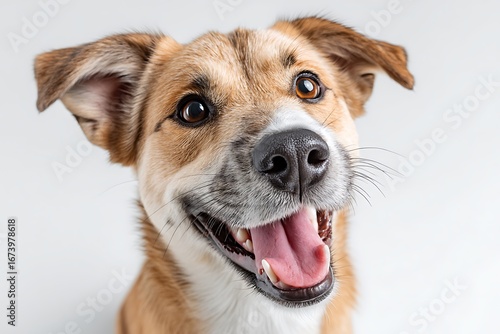 Wallpaper Mural A happy, smiling mongrel dog with its joyful expression, isolated on a pure white background. Torontodigital.ca