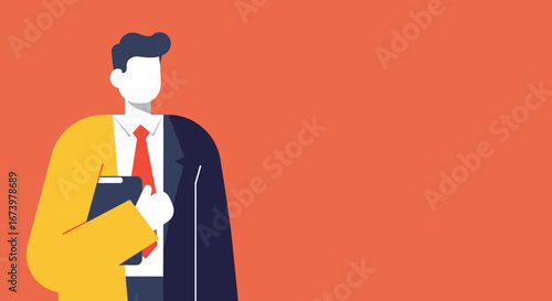 Professional businessman illustration holding a tablet, representing modern work, strategy, or education. Ideal for corporate, tech, or learning concepts.