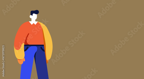 Stylish minimalist illustration of a person standing, perfect for conveying modern casual lifestyle, individuality, or as a graphic element in business and marketing materials.