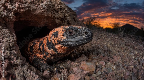 A Creature Emerges As The Sun Sets In The Desert