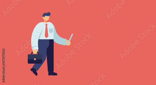 Professional businessman walking with briefcase and laptop, symbolizing modern work, productivity, and an on-the-go lifestyle.