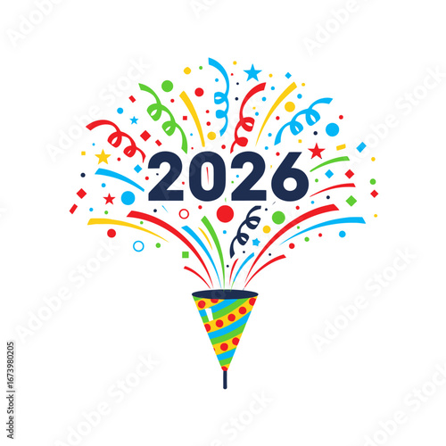 Festive 2026 New Year Celebration with Confetti and Party Popper