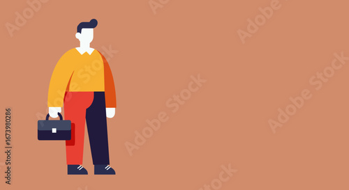 Stylized businessman holding a briefcase, representing career, corporate life, and professional opportunities with copy space.