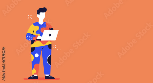 Stylish person using a laptop, reflecting modern work, creativity, and digital lifestyle. Ideal for tech, education, or business concepts.
