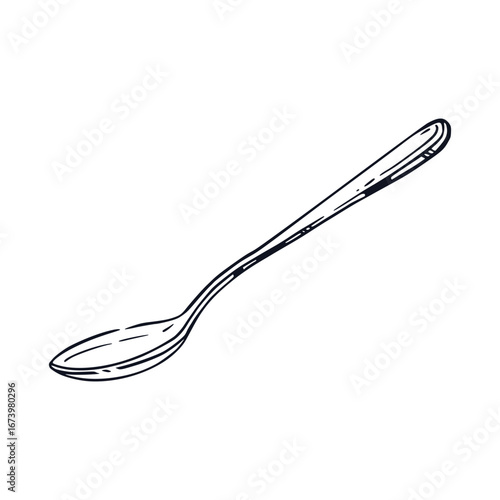 A teaspoon hand-drawn in ink and translated into a vector. Vector illustration is suitable for printing on paper, product packaging, textiles, tableware, for design. Vector illustration