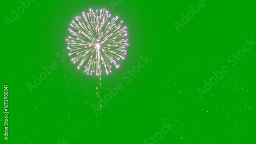 Bright Orange Firework Burst Against Green Screen