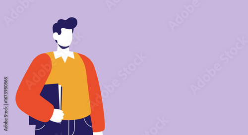 Professional young man in smart casual attire holding a document on a solid background, ideal for business, education, or lifestyle content.