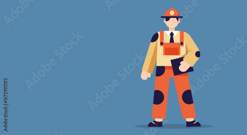 Professional worker in hard hat and overalls holding a clipboard. Concept for construction, engineering, industrial safety, project management, and labor.