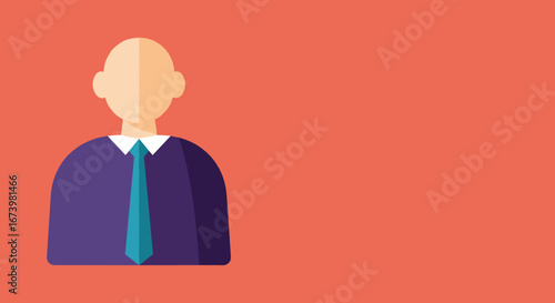 Minimalist flat design illustration of a business professional or user avatar in a suit and tie against a solid background.