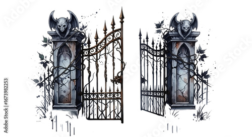 Gothic Cemetery Gate Illustration Isolated PNG Transparent