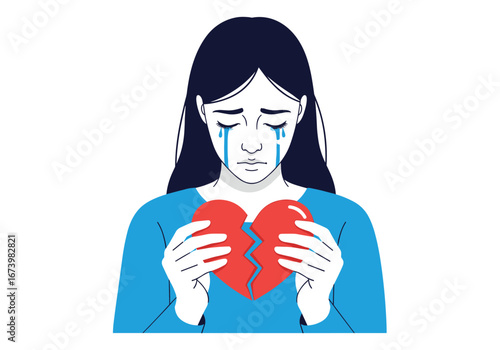 Young woman crying holding broken heart feeling sadness and loneliness illustrating grief and heartbreak pain emotional distress and sadness