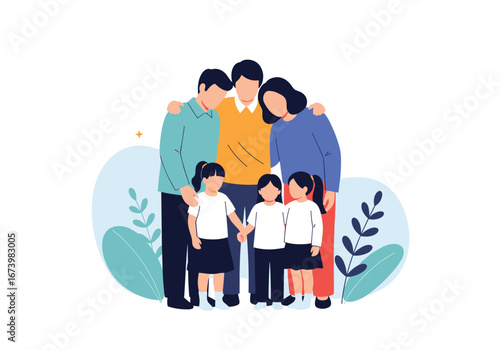 A happy modern family embracing togetherness and joyful moments outdoors surrounded by nature