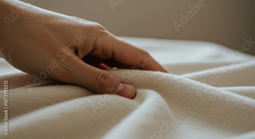 Hand touching soft fabric