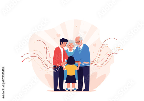 A loving multigenerational family of four standing together outdoors celebrating cherished moments of togetherness and joy