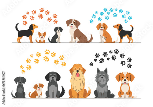 A diverse collection of adorable canine companions showcasing various breeds and sizes together