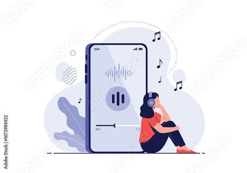 Enjoying music through a smartphone application with visual sound waves and headphones