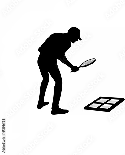 Inspector examining seafood freshness silhouette isolated on white background
