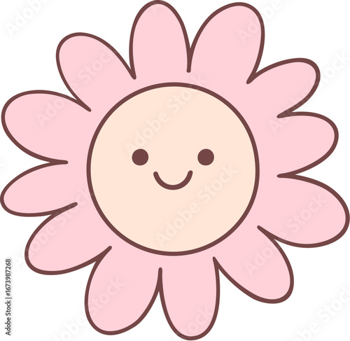 Kawaii cartoon smiling pink flower