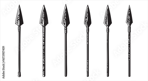Stone age spear points isolated on white background a collection of ancient arrowheads and primitive weapons for hunting and historical artifacts
