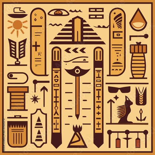 Detailed illustration of ancient egyptian hieroglyphs and symbols