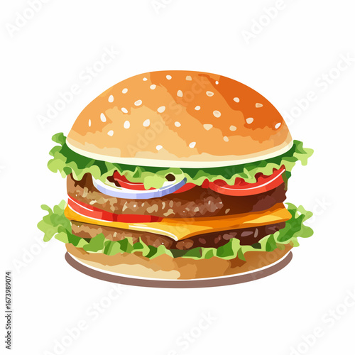 Double Cheeseburger with Lettuce Tomato and Onion on Sesame Seed Bun