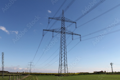 Power poles near 52399 Bürgewald (formerly Morschenich-Alt), Germany, on October 29, 2015