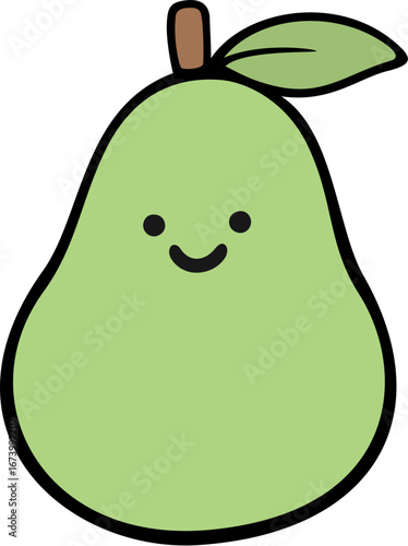 Kawaii cartoon green pear fruit with smiling face