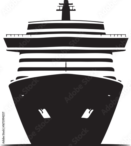 Black silhouette of a cruise ship front view vessel