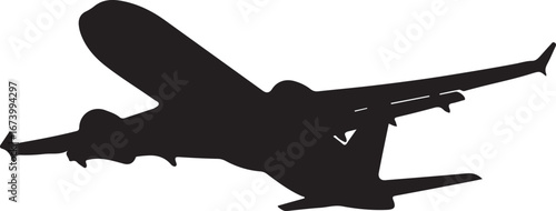 Black silhouette of a four engine airplane in flight