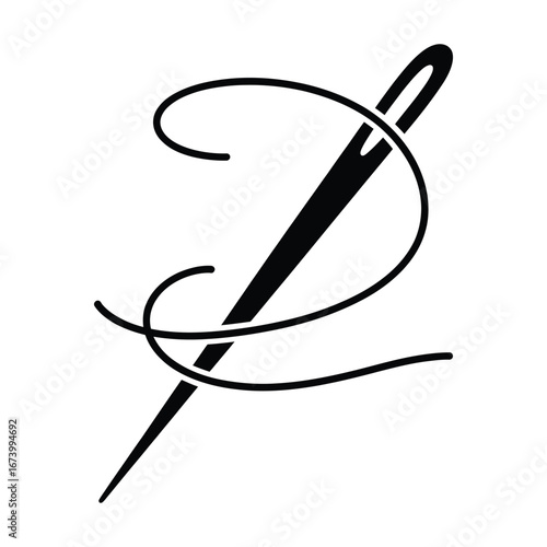 Needle and Thread Vector Illustration - Detailed Sewing Art for Crafting, Mending & DIY Projects