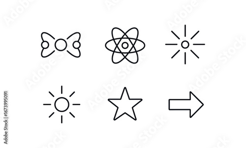 simple outline stroke icon isolated on white background: fusion joining atoms bright spark plasma glow core energy arrow