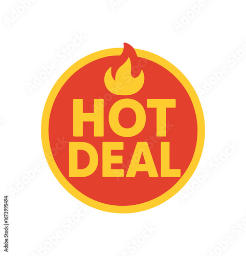 Flat vector banner design text HOT DEAL strong bold font red and palette circle badge shape clean vector isolated on white