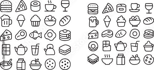 Diverse Outline Food and Drink Icons Collection.